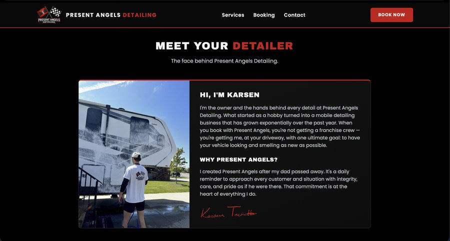 Present Angels Detailing meet the detailer page