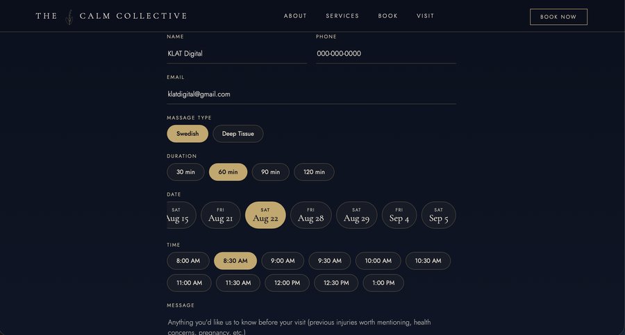 The Calm Collective online booking form